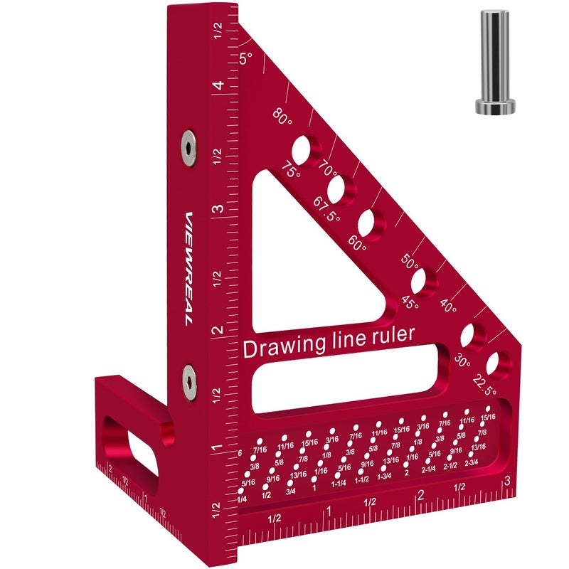 ViewReal Premium Carpenter Square Hole Scribing Ruler Woodworking Square 22.5-90 Degree Measuring Ruler with Angle Pin,Versatile Multi Angle Square for Woodworking, Engineering, and Construction - Image 1